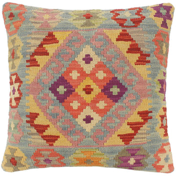 handmade Tribal Turkish Antique Rust Blue Hand-Woven SQUARE 100% WOOL pillow